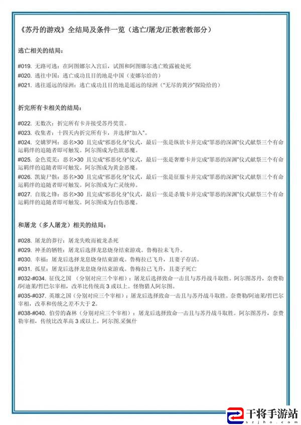 苏丹的游戏结局大全  所有结局触发条件总汇